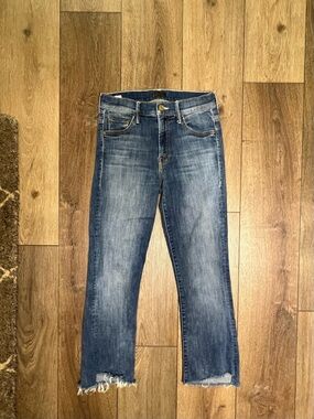 MOTHER Distressed Mid Wash Blue Cropped Jeans